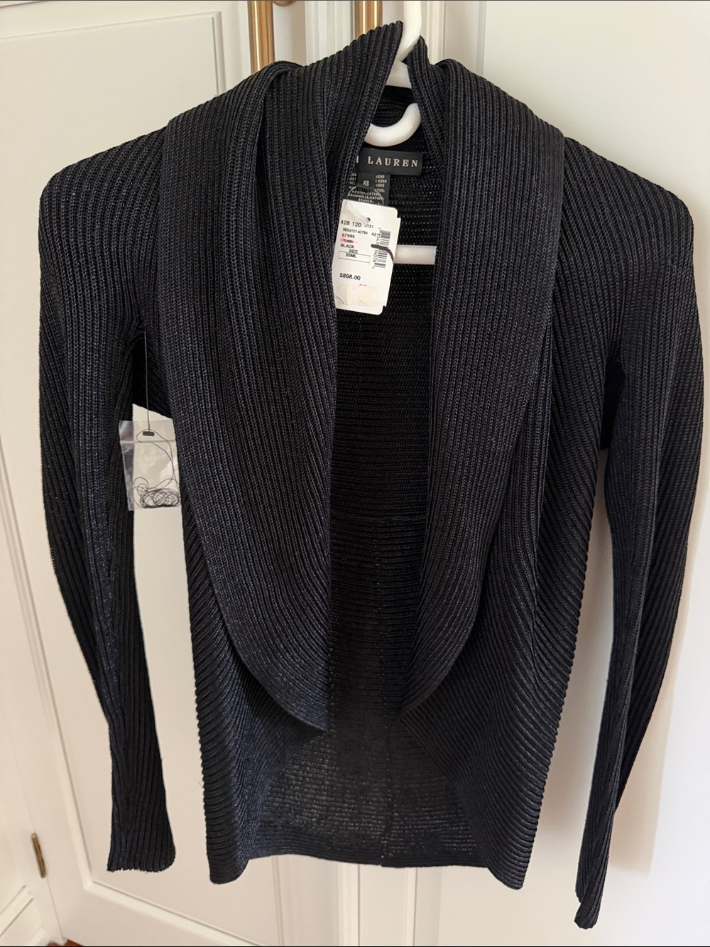 Ralph Lauren Black Label Black w/sheen Ribbed Knit Circle Cardigan XS NWT
